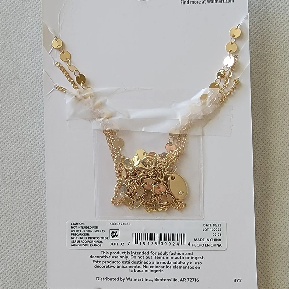 Layered Necklace Gold Tone Pearl Drop